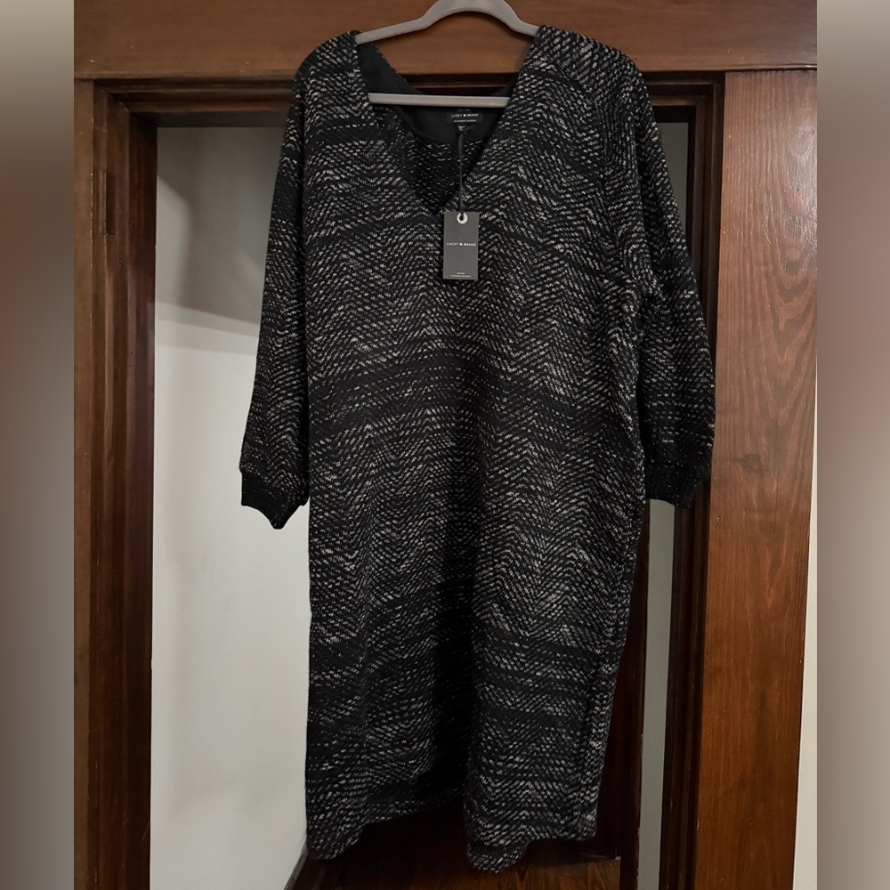 Lucky Brand - Black and Gray Knit Shift Dress